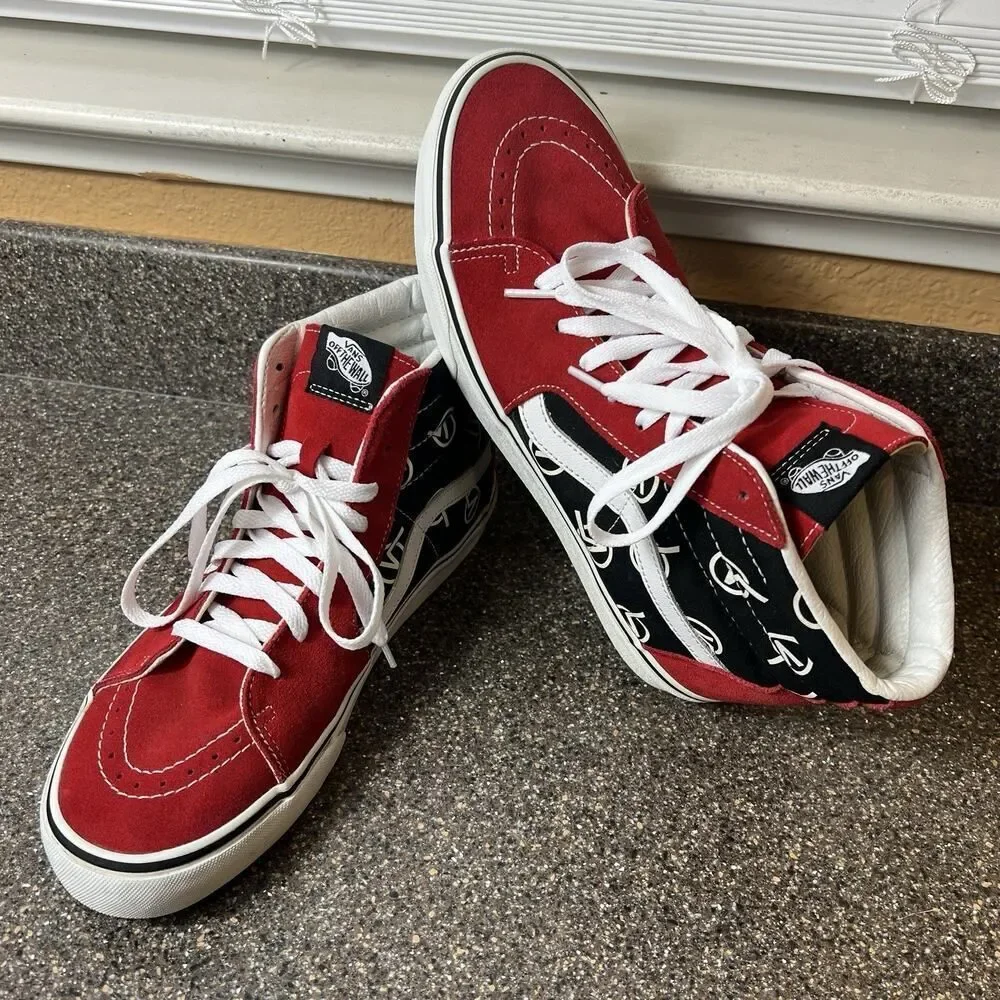 Vans Sk8-Hi Circle V Mens 9.5 Skate Shoe Red/Black Suede/Canvas Women 11 Lace Up